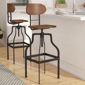 Industrial Style Wooden Swivel Bar Stool With Metal Base; Gray and Brown