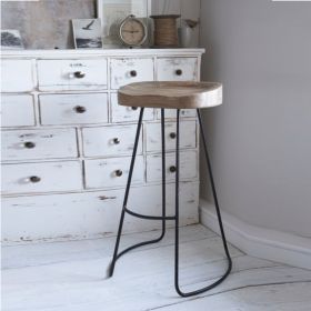 Wooden Saddle Seat Bar stool with Metal Legs; Small; Brown and Black