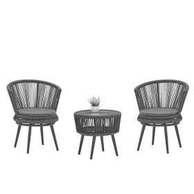 Modern outdoor table and chair woven-belt rope wicker hand-make weaving furniture Swivel Rope Chair 3PCS Rattan Chair