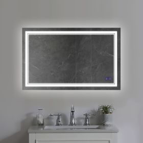 40 x 24 Inch Frameless LED Illuminated Bathroom Wall Mirror; Touch Button Defogger; Rectangular; Silver; DunaWest