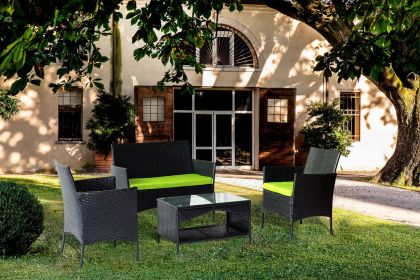 Patio outdoor rattan furniture -4 piece loveseat +2 armchair+coffie table for garden 4 PC Garden Patio Furniture