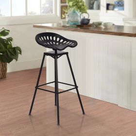 38 Inch Industrial Metal Barstool with Footrest; Swivel; Adjustable Seat Height; Angled Legs; Black; DunaWest