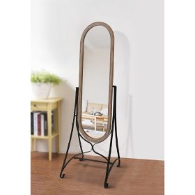 64 Inch Tall Adjustable Floor Mirror with Oval Carved Wood Frame and Metal Stand; Brown; DunaWest