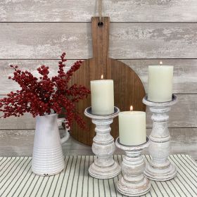 Wooden Candleholder with Turned Pedestal Base; Set of 3; Distressed Brown; DunaWest