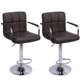 Bar Stools Set of 2 Modern Square PU Leather Adjustable BarStools Counter Height Stools with Arms and Back Bar Chairs 360Â° Swivel Stool Coffee