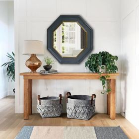 32 Inch Octagonal Shape Wooden Floating Frame Flat Wall Mirror; Gray; DunaWest