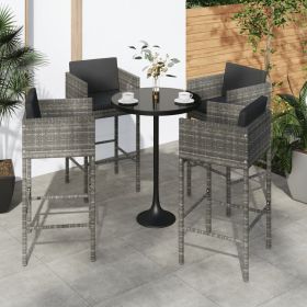 Bar Stools 4 pcs with Cushions Gray Poly Rattan