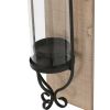 DunaWest 21 Inch Industrial Wall Mount Wood Candle Holder With Glass Hurrican, Set of 2, Black