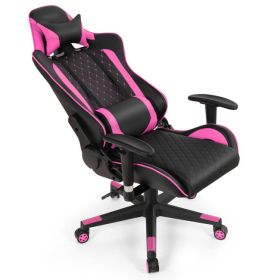 Massage Gaming Chair with Lumbar Support and Headrest (Color: pink)